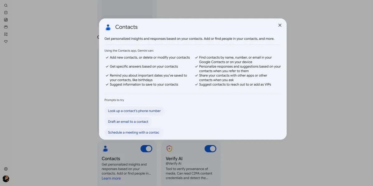 Gemini app enhances user experience with seamless Google Contacts integration