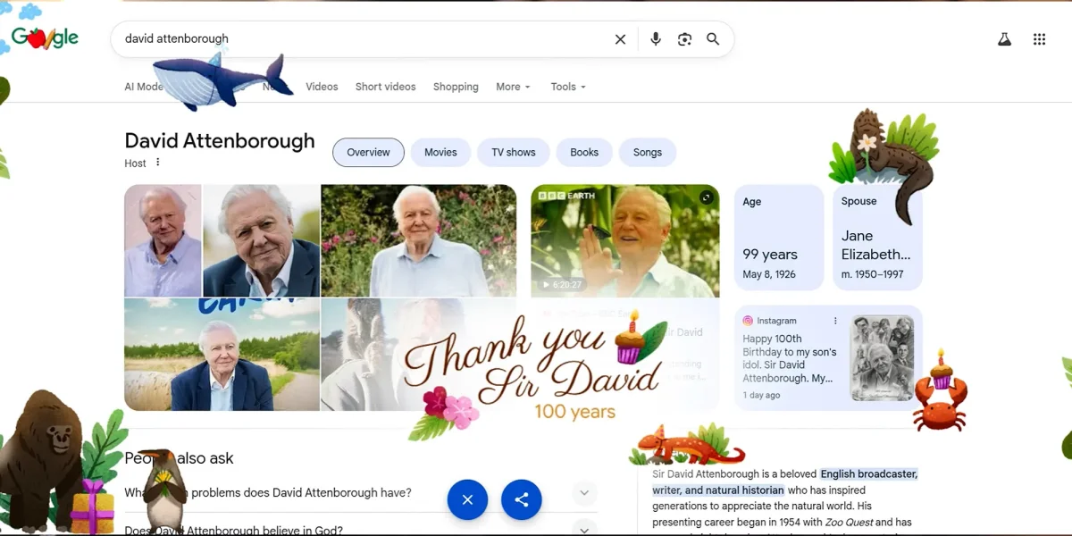 Google Search honors Sir David Attenborough’s legacy with interactive tribute today