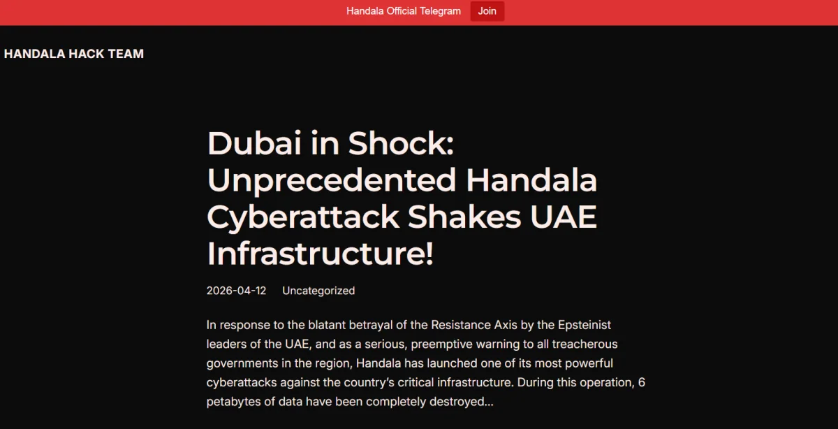 Major UAE Organizations Face Security Breach as Handala Group Claims Responsibility