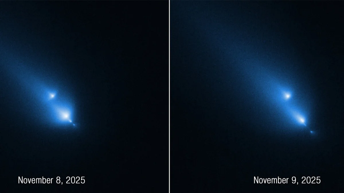 Scientists analyze Hubble's stunning images of a disintegrating comet's journey